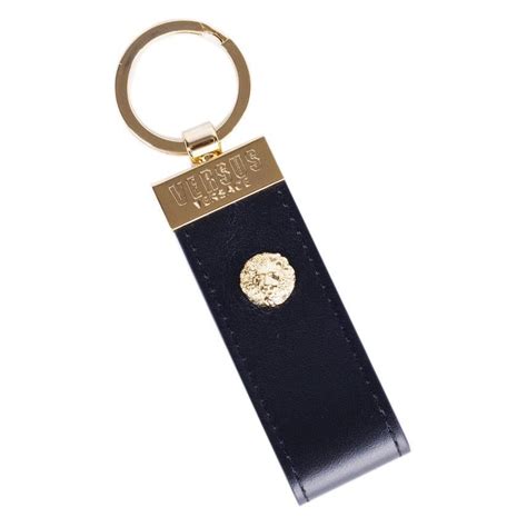 Versus Versace Black Gold Lion Head Leather Key Ring RTL 